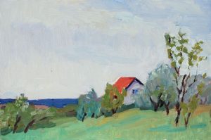 Spring Landscpae with Red Roof