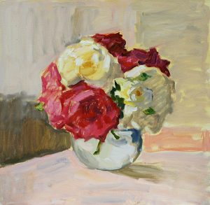 Roses in Round Vase still life oil painting