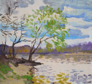 Spring, small plein air study, original colorist oil painting, impressionist landscape art, 7 x 8 unframed