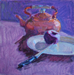 Сopper Kettle, Colorist original still life oil painting, plein air art, 12 x 12 unframed, impressionist