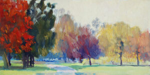 Autumn in Preston Park original oil painting on board 6 inches x 12 inches