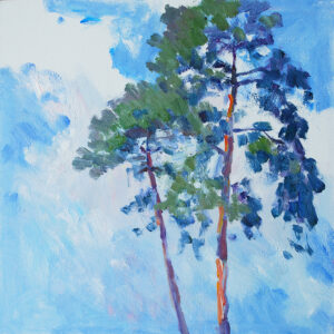 Pine Trees in the Sky original oil painting on board