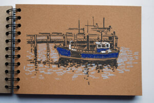 Original Drawing Blue Boat in Shoreham by Sea