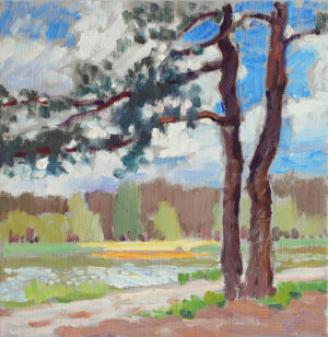 Original Oil Landscape Painting – Two Pine Trees