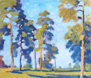 Original Oil Landscape Painting – Minimalist Pine Forest